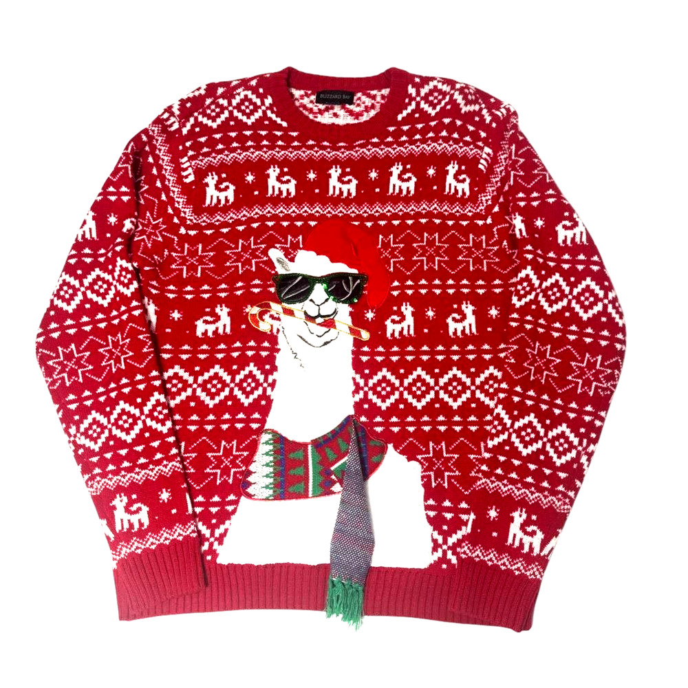 Blizzard Bay Ugly Christmas Sweater Mens Large Red Llama Holiday Knit